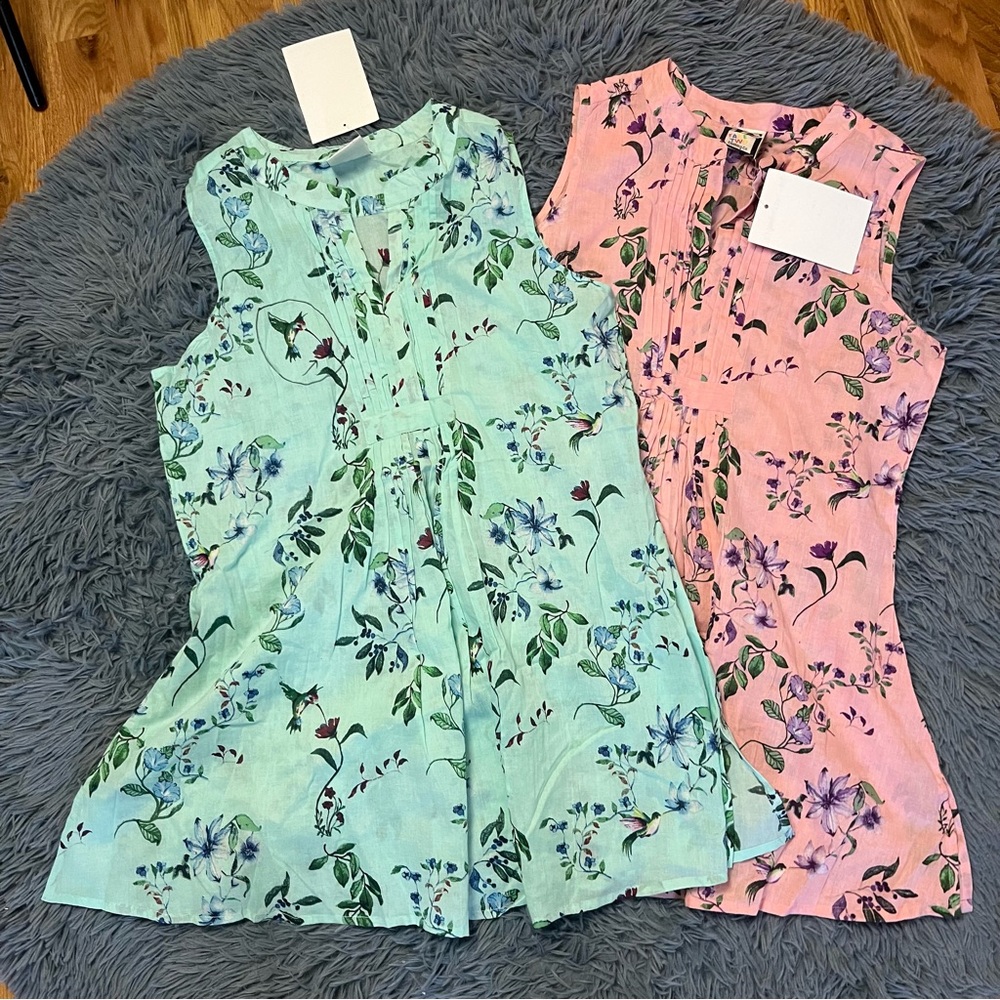 Hummingbird Tunic Blouses or swim coverup in pink and aqua
